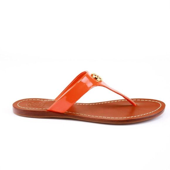 Tory Burch CAMERON Patent Leather Thong Fire Orange 5.5 - Picture 8 of 11